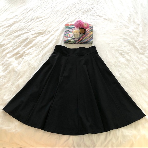 Trina Turk Black Flare Tea / A-Line Midi Skirt (6) - Picture 8 of 14